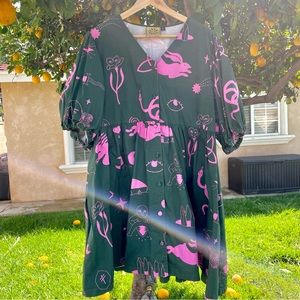 Lazy Oaf x Laura Callaghan Hidden Symbols Puff Sleeve Dress - Size 16